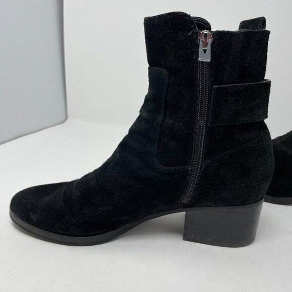 Via Spiga Womens 9M Boots Bootie Black Leather Suede Buckle Block Heel Zipper - Picture 4 of 11